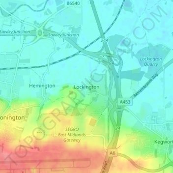 Topografische Karte Lockington, Höhe, Relief