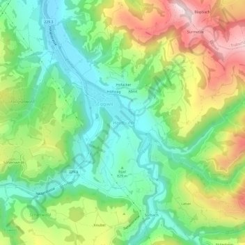 Topografische Karte Heidbühl, Höhe, Relief