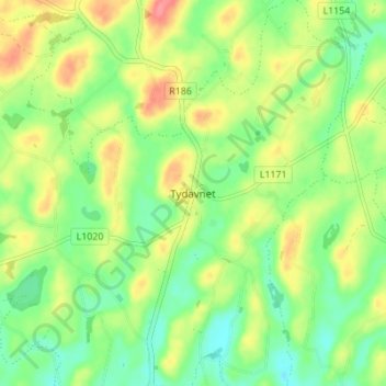 Topografische Karte Tydavnet, Höhe, Relief