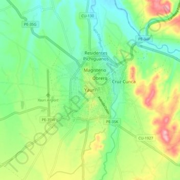 Topografische Karte Yauri, Höhe, Relief