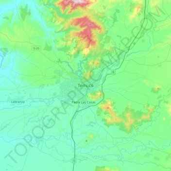 Topografische Karte Temuco, Höhe, Relief