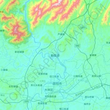 Topografische Karte 新邵县, Höhe, Relief