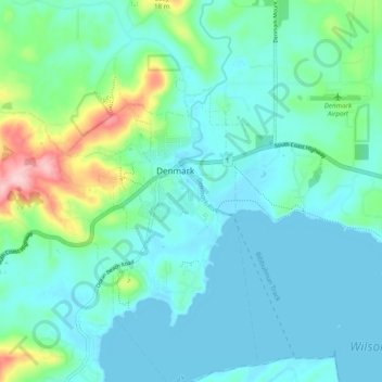 Topografische Karte Denmark, Höhe, Relief