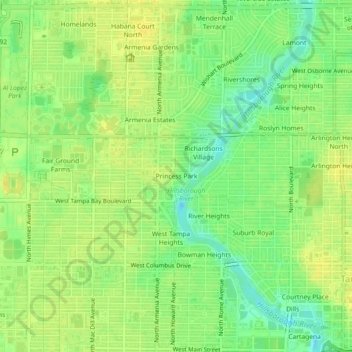 Topografische Karte Princess Park, Höhe, Relief