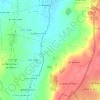 Topografische Karte La Verdelette, Höhe, Relief