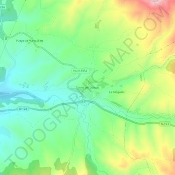 Topografische Karte Torres del Obispo, Höhe, Relief