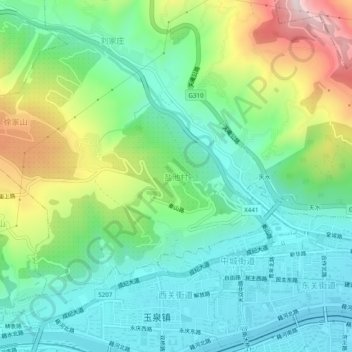 Topografische Karte 盐池村, Höhe, Relief