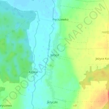Topografische Karte Jeżyce, Höhe, Relief