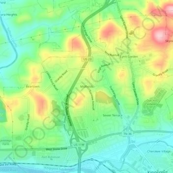 Topografische Karte Midfields, Höhe, Relief