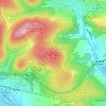 Topografische Karte Hausruck, Höhe, Relief