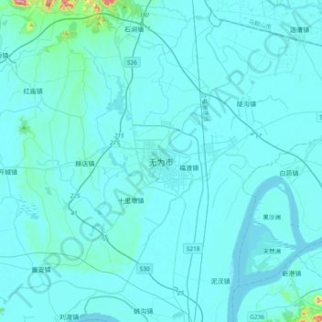Topografische Karte 无为市, Höhe, Relief