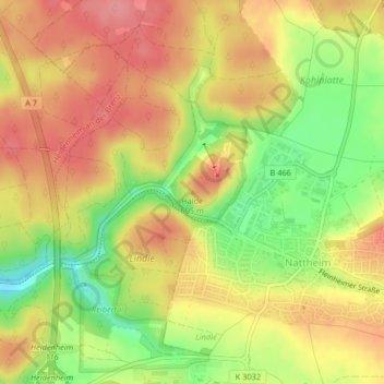 Topografische Karte Halde, Höhe, Relief