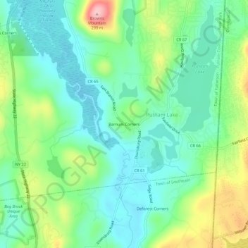 Topografische Karte Barnum Corners, Höhe, Relief
