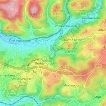 Topografische Karte Halstenbach, Höhe, Relief