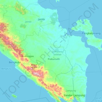 Topografische Karte Süd-Sumatra, Höhe, Relief