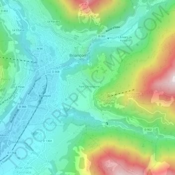 Topografische Karte Font Christianne, Höhe, Relief