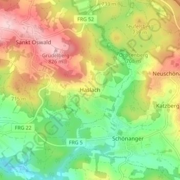 Topografische Karte Haslach, Höhe, Relief