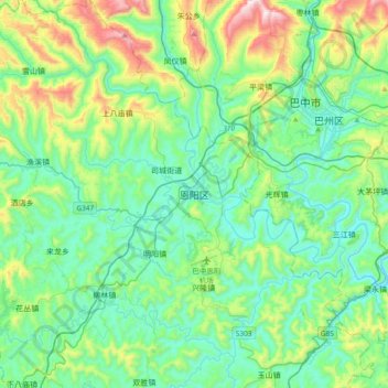 Topografische Karte 恩阳区, Höhe, Relief