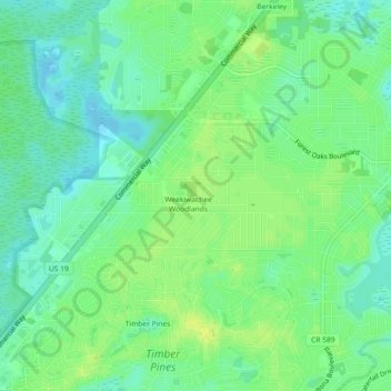 Topografische Karte Weeki Wachee Acres, Höhe, Relief