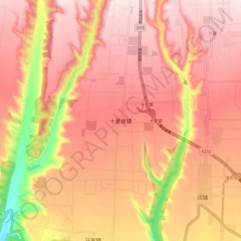 Topografische Karte 十里塬镇, Höhe, Relief