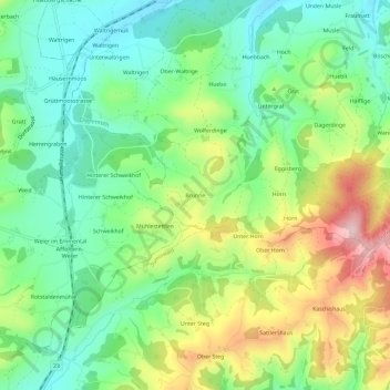 Topografische Karte Brunne, Höhe, Relief