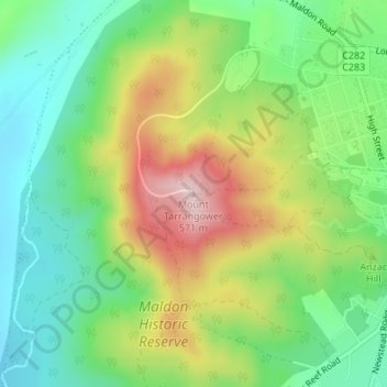 Topografische Karte Mount Tarrangower, Höhe, Relief