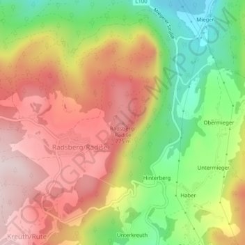 Topografische Karte Radsberg, Höhe, Relief