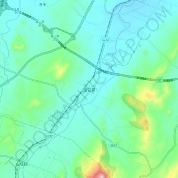 Topografische Karte 昆仑镇, Höhe, Relief