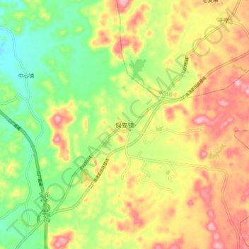 Topografische Karte 保安镇, Höhe, Relief