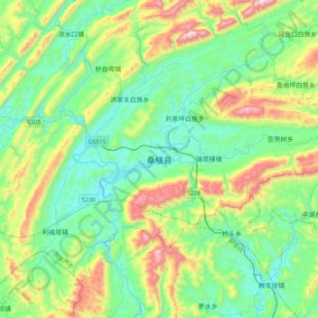 Topografische Karte 桑植县, Höhe, Relief