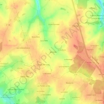 Topografische Karte Merveille, Höhe, Relief