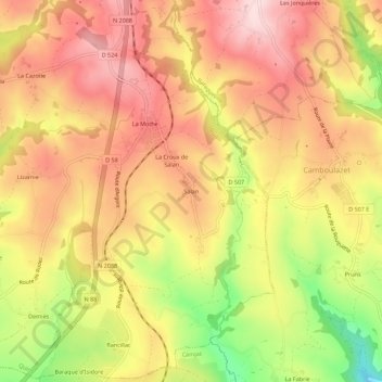 Topografische Karte Salan, Höhe, Relief
