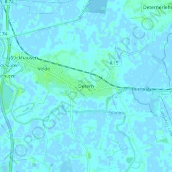 Topografische Karte Detern, Höhe, Relief