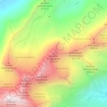 Topografische Karte Alpeiner Knotespitze, Höhe, Relief