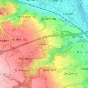 Topografische Karte Merbitz, Höhe, Relief