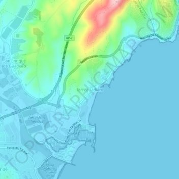 Topografische Karte Torreguadiaro, Höhe, Relief