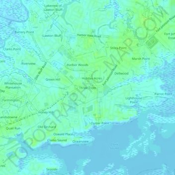 Topografische Karte Three Trees, Höhe, Relief