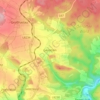 Topografische Karte Gerotten, Höhe, Relief