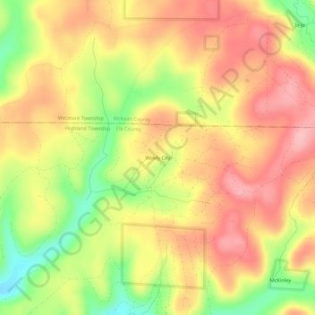 Topografische Karte Windy City, Höhe, Relief