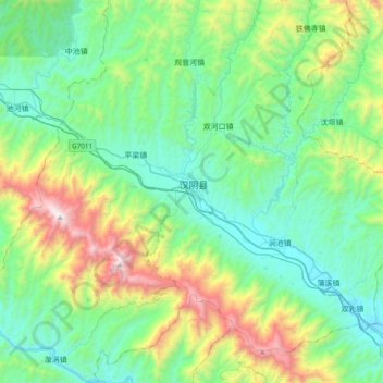 Topografische Karte 汉阴县, Höhe, Relief
