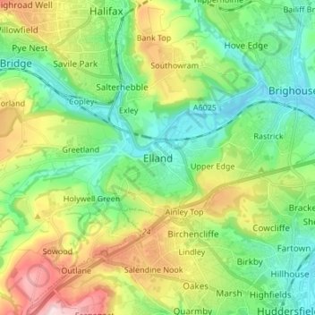 Topografische Karte Elland, Höhe, Relief
