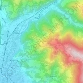 Topografische Karte Hintergumitsch, Höhe, Relief