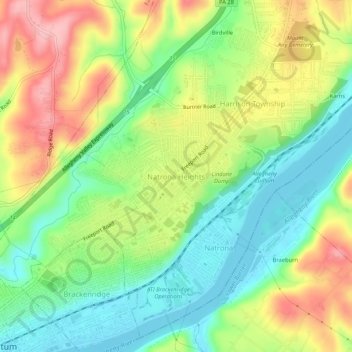 Topografische Karte Natrona Heights, Höhe, Relief
