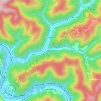 Topografische Karte Mellville, Höhe, Relief