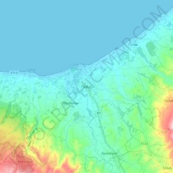 Topografische Karte Polis, Höhe, Relief