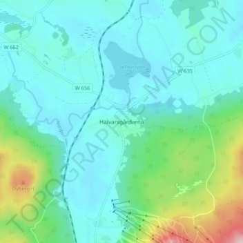 Topografische Karte Halvarsgårdarna, Höhe, Relief
