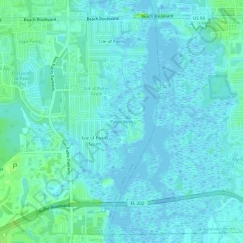 Topografische Karte Pablo Keys, Höhe, Relief