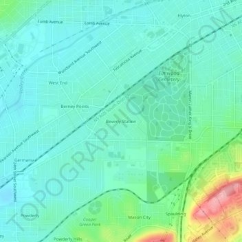 Topografische Karte Beverly Station, Höhe, Relief