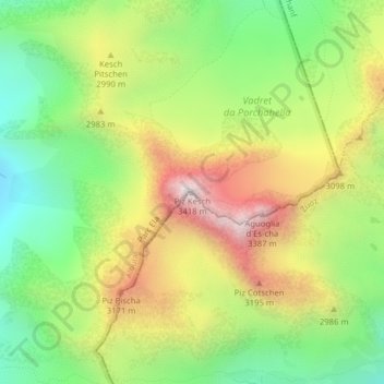 Topografische Karte Piz Kesch, Höhe, Relief