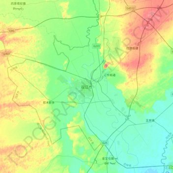 Topografische Karte 双辽市, Höhe, Relief